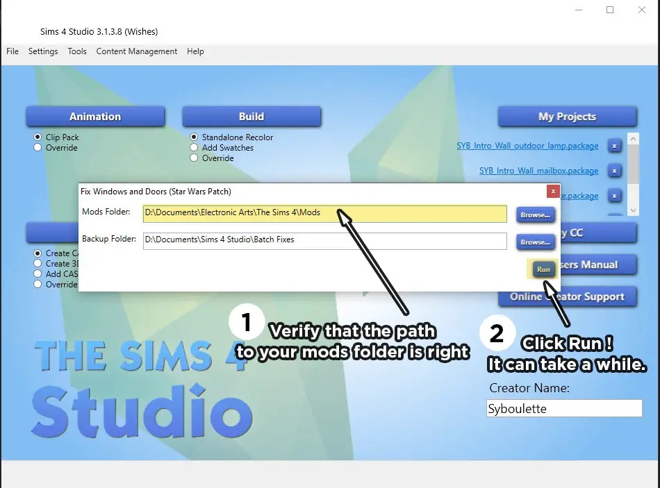 Tutorial How to batch fix windows Syboulette Custom Content for The