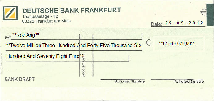 Cheque Writing/ Printing Software for Germany Banks