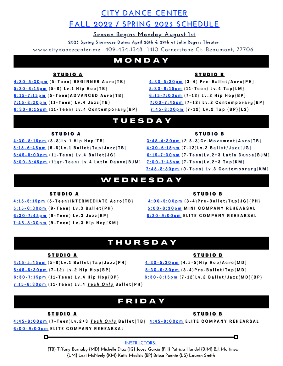dwts 2023 fall schedule Fall 2022 / Spring 2023 Schedule | City Dance Center