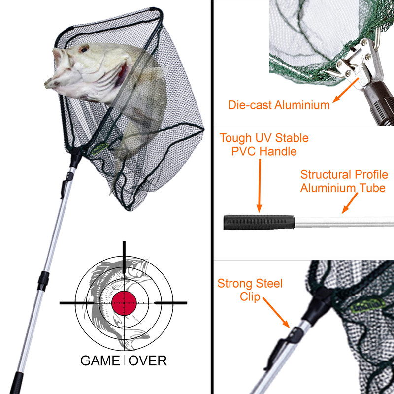 2.1M LARGE TELESCOPING ALUMINUM ALLOY POLE FOLDING FISH LANDING NET