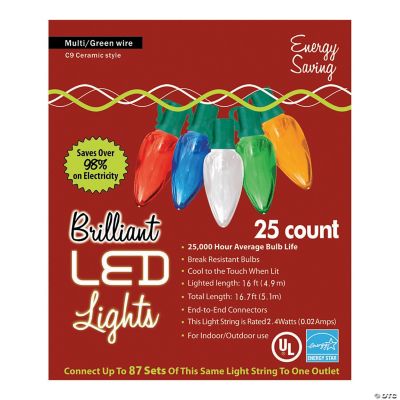 25Count C9 LED Multicolor Holiday String Lights Halloween Express