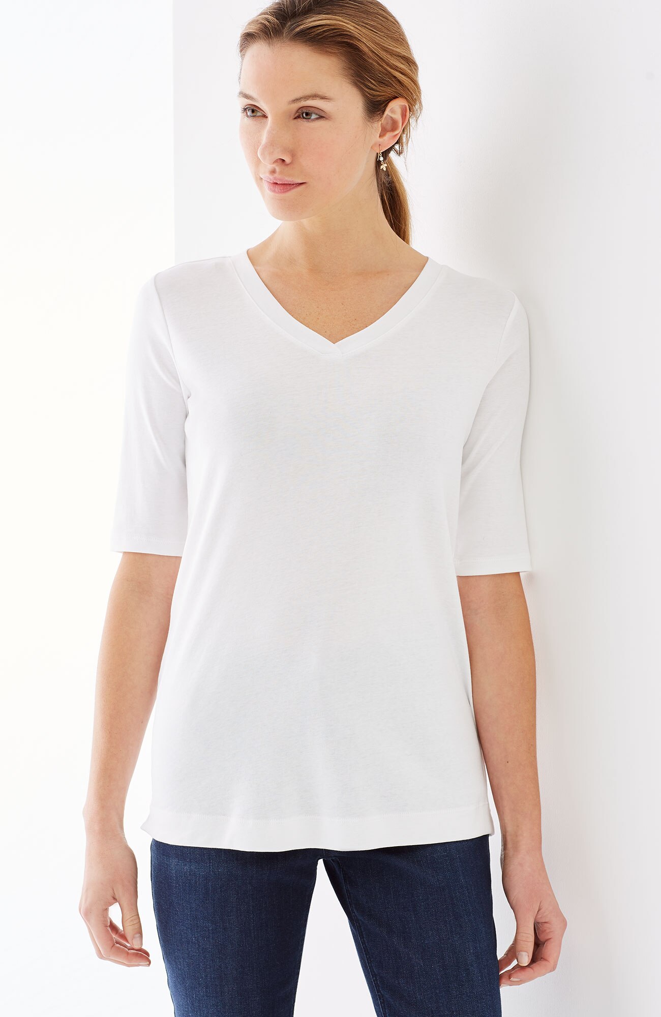 perfect pima Vneck elbowsleeve tee J.Jill