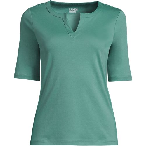 Women's Cotton Polyester Modern Half Sleeve Splitneck Lands' End