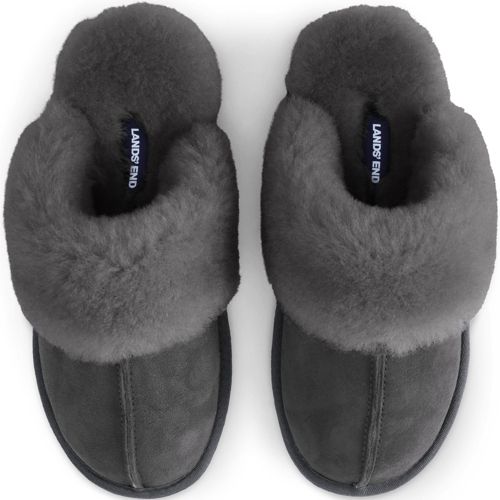 Women's Suede Mule Slippers with Shearling Collar Lands' End
