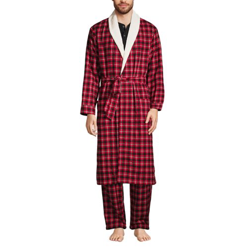 Men's Sherpalined Flannel Dressing Gown Lands' End