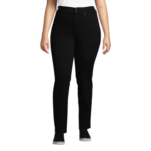 Women's Plus Straight Leg Slimming Jeans, High Waisted Black Lands' End