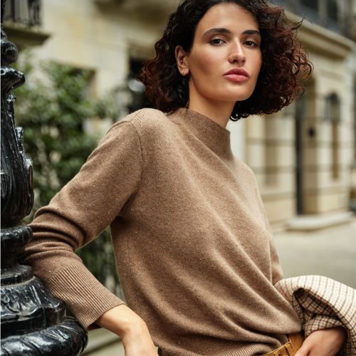 Women's Petite Relaxed Cashmere Funnel Neck Jumper Lands' End