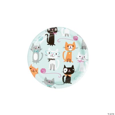 7" Purrfect Party Cats Disposable Paper Dessert Plates 8 Ct