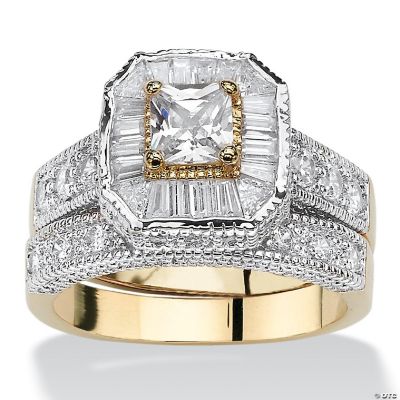 PrincessCut Cubic Zirconia TwoTone VintageStyle 2Piece Bridal Ring