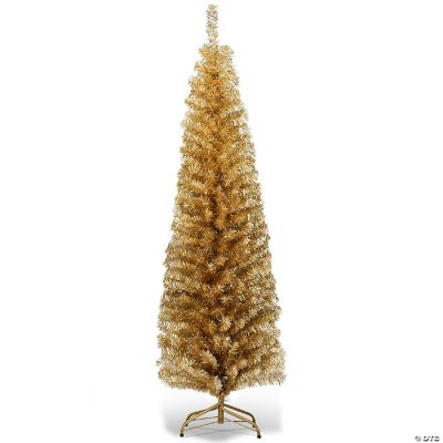 Costway 6FT Champagne Gold Tinsel Tree Slim Pencil Christmas Tree