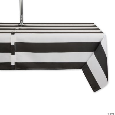 Black Cabana Stripe Print Outdoor Tablecloth With Zipper, 60X84 Oriental Trading