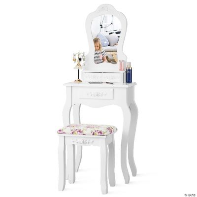 Costway White Vanity Jewelry Makeup Dressing Table Stool Drawer