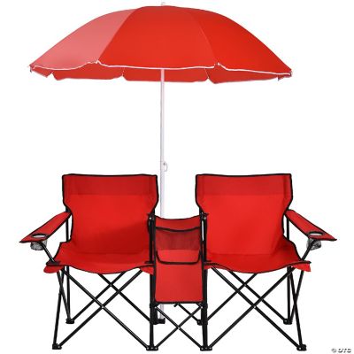 Costway Portable Folding Picnic Double Chair W/Umbrella Table Cooler