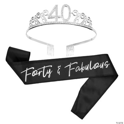 40th Birthday Sash and Tiara for Women, Forty and Fabulous Party