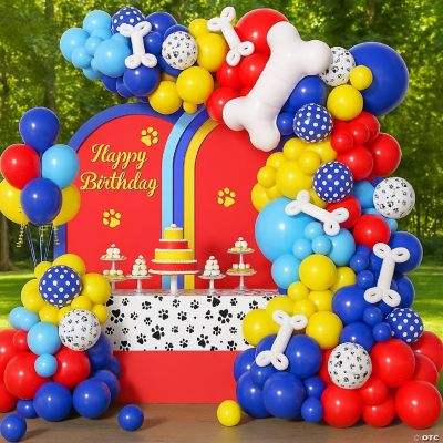 Paw Print Balloon Garland Kit 149pcs Red, Yellow & Blue Dog Bone