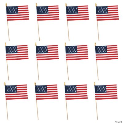 Small Cloth American Flags on Wooden Sticks 6" x 4"
