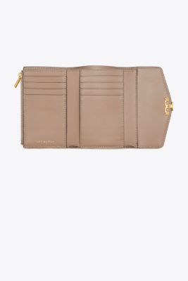 TORY BURCH TORY BURCH Kira Mixed Materials Medium Flap Wallet GRAY HERON