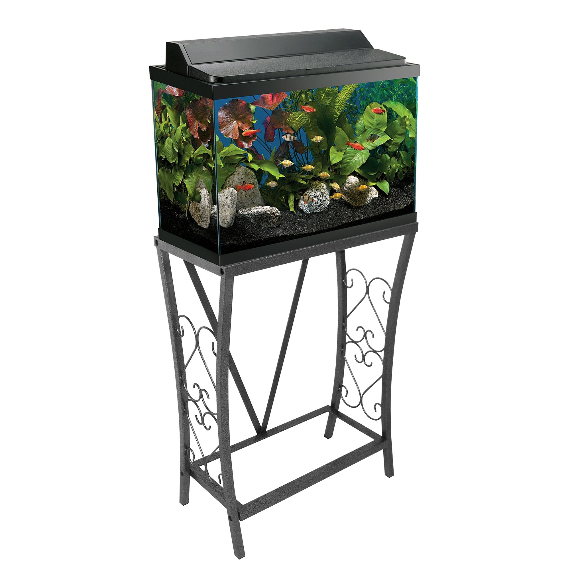 Aquatic Fundamentals Silver Vein Scroll Aquarium Stand, 10 Gallons