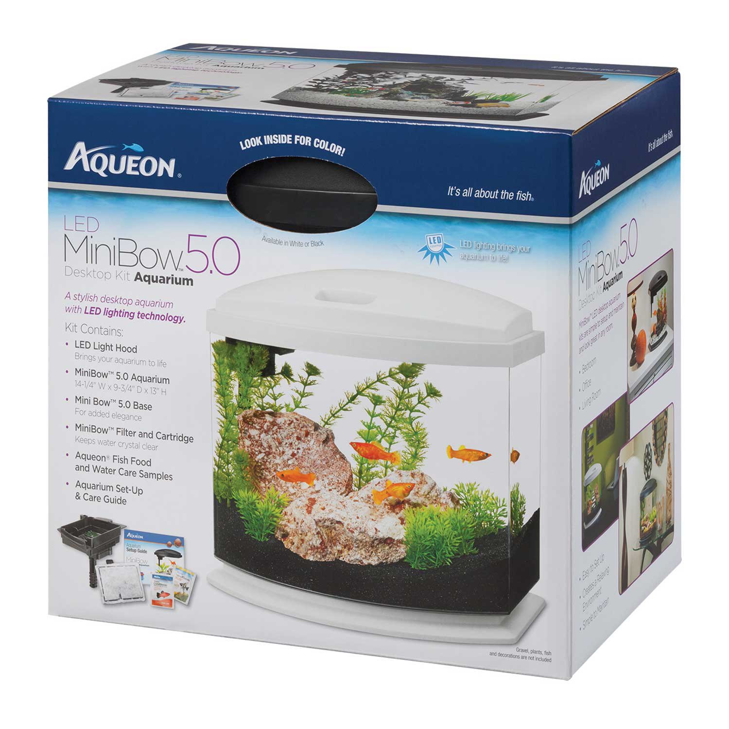 Aqueon MiniBow LED Desktop Fish Aquarium Kit in White Petco