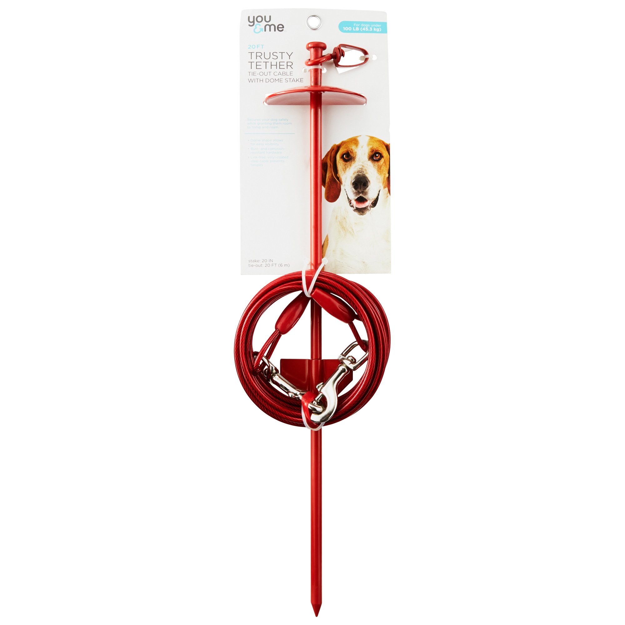 You & Me Trusty Tether Red TieOut Cable with Dome Stake Petco