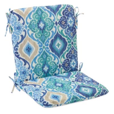 Outdoor Mid Back Cushion with Ties in Ikat Blue - Bed Bath & Beyond