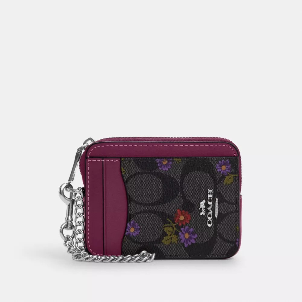 COACH Cm991 - ZIP CARD CASE IN SIGNATURE CANVAS WITH COUNTRY FLORAL