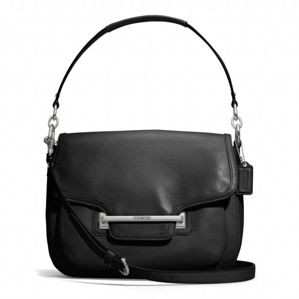 COACH F27481 - TAYLOR LEATHER FLAP SHOULDER BAG - SILVER/BLACK | COACH