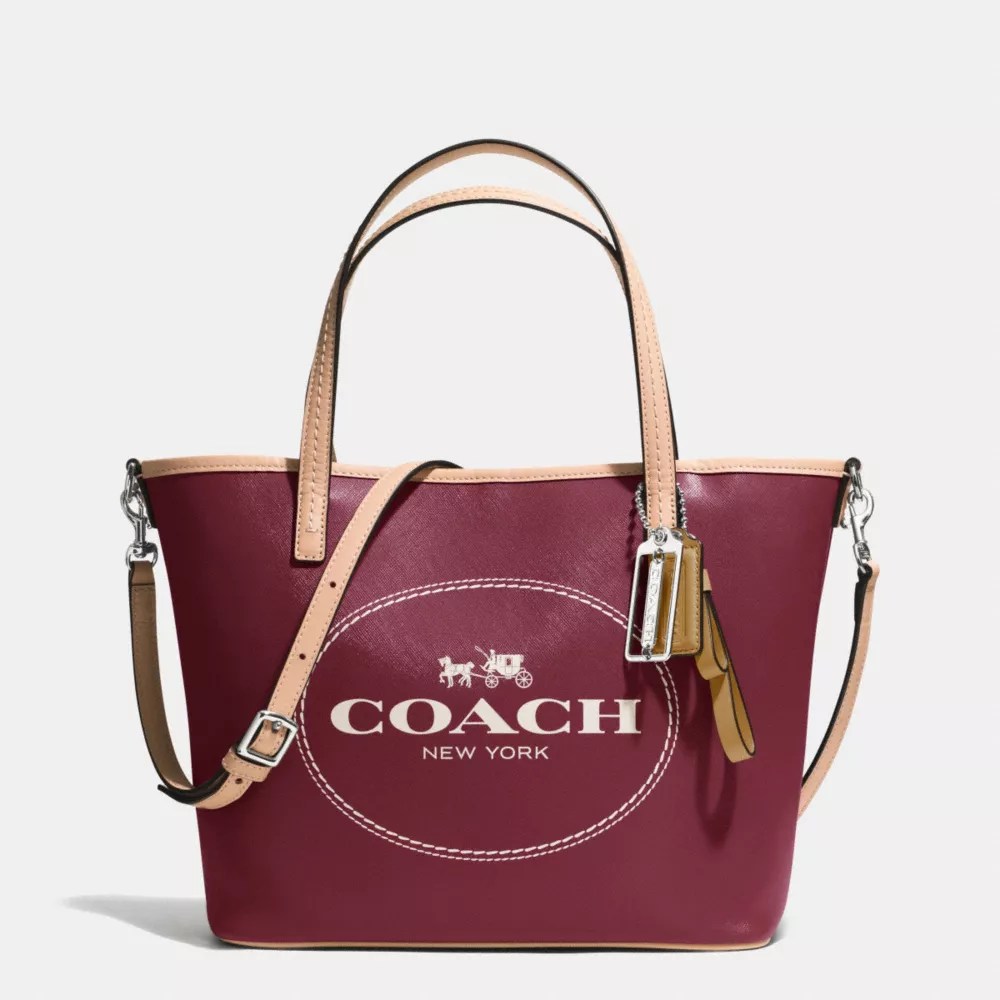 COACH F32482 - METRO HORSE AND CARRIAGE SMALL TOTE - SILVER/CRIMSON