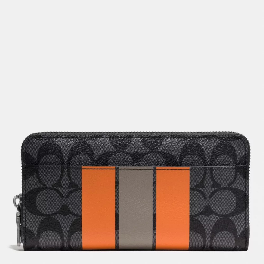 COACH F75381 - ACCORDION WALLET IN VARSITY SIGNATURE - CHARCOAL/ORANGE