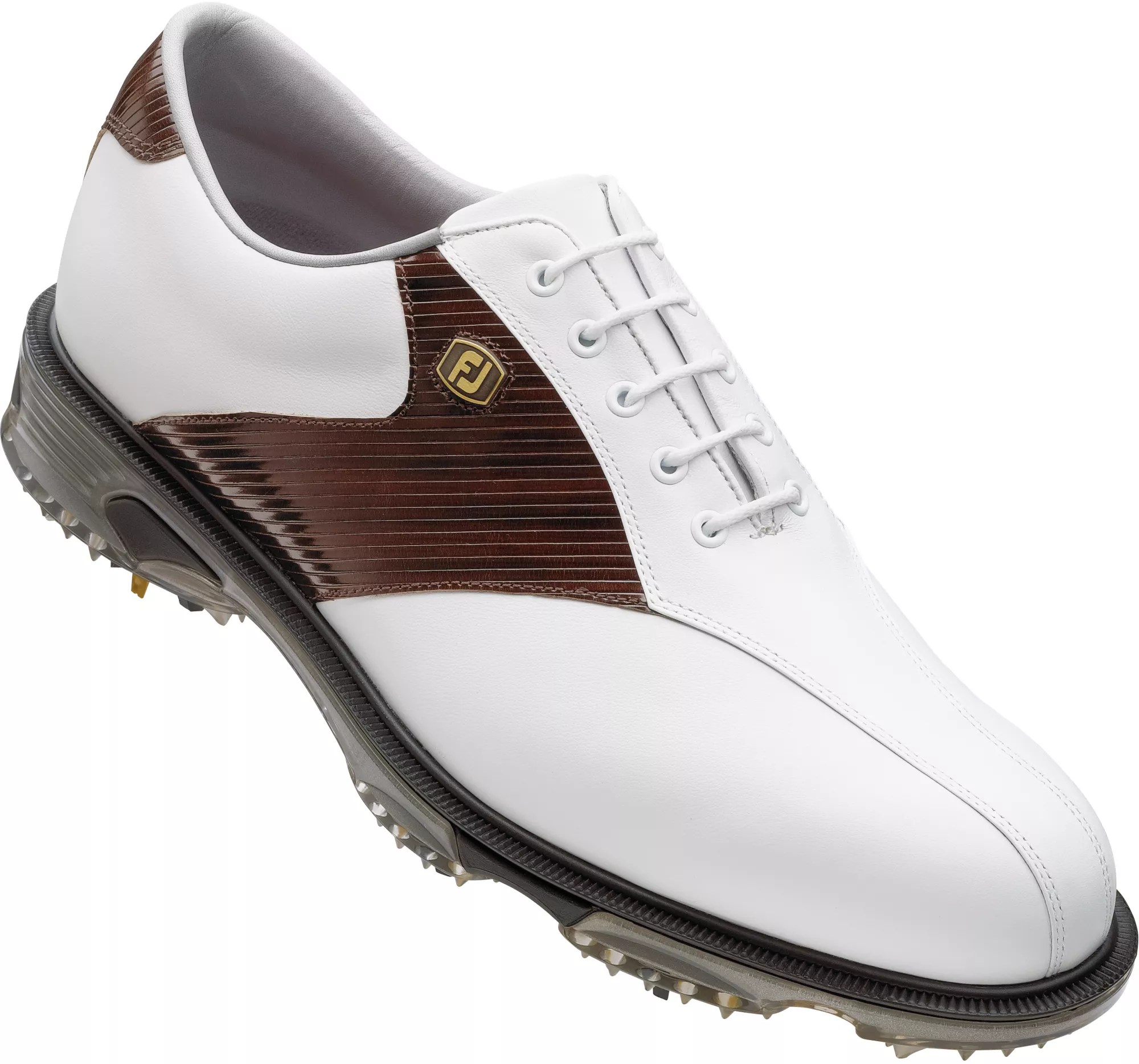 Footjoy Men’s Dryjoys Tour Golf Shoe White Smooth/mahogany Stripe