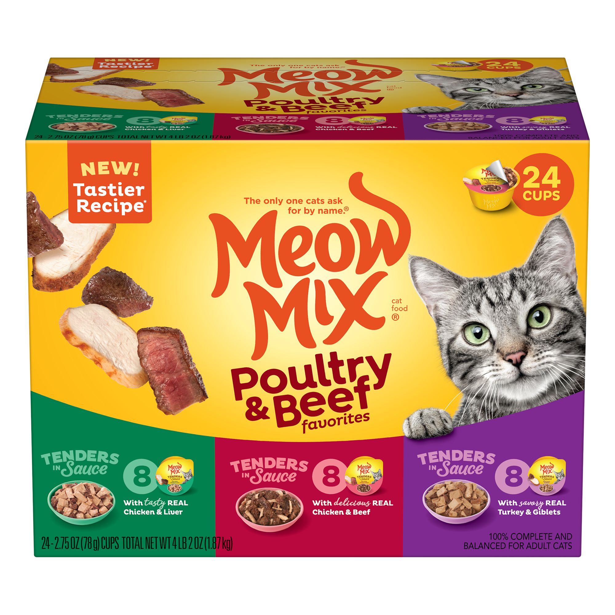Meow Mix Tender Favorites Wet Cat Food All Ages Chicken, Liver, Beef, Turkey, Giblets cat