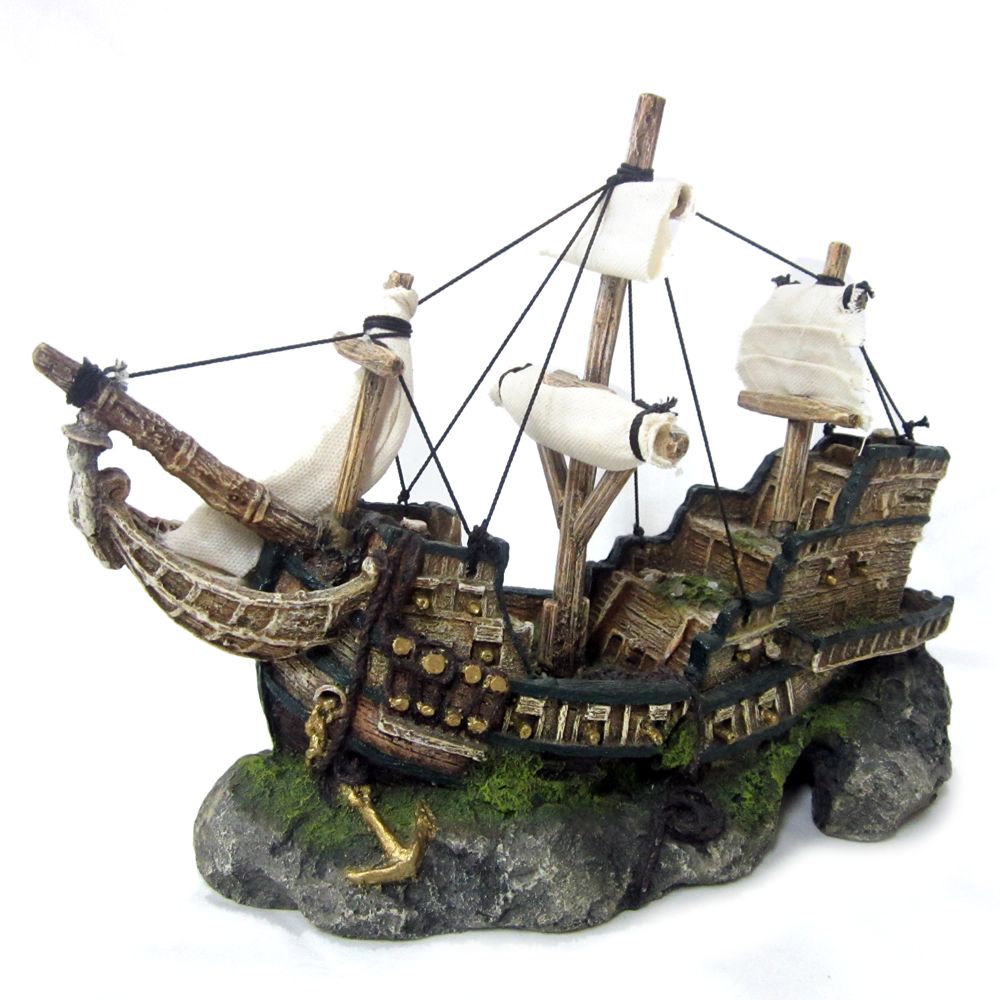 Top Fin Ship Aquarium Ornament Brown And Beige Aquarium Views