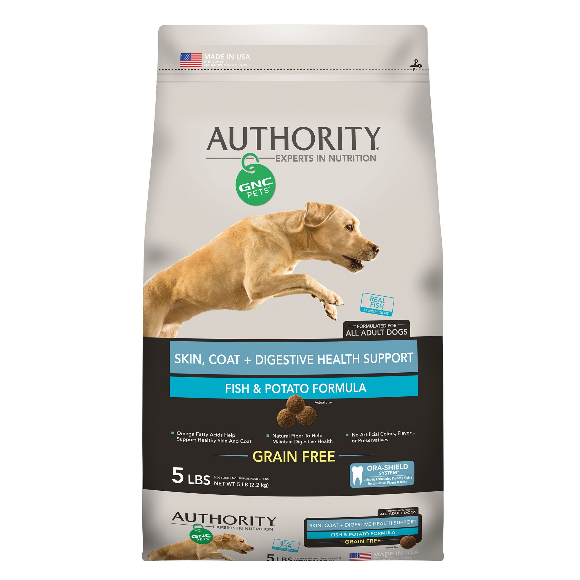 Authority® GNC Pets® Skin, Coat+ Digestive Health Support Adult Dog Food Grain Free, Fish