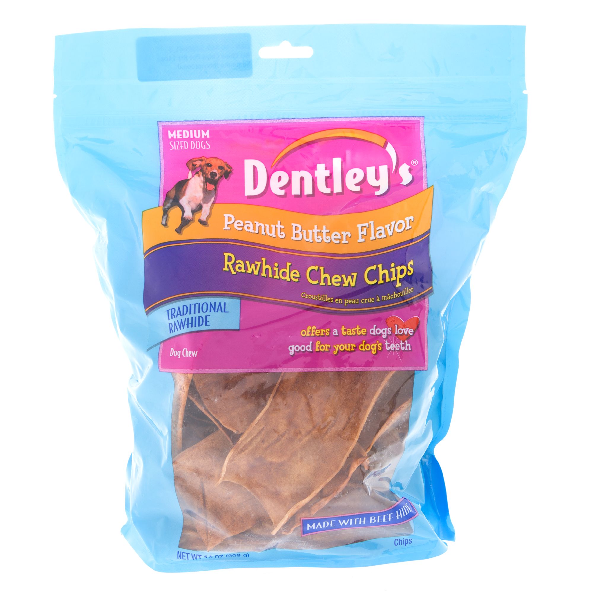 Dentley's® Rawhide Chew Chips Medium Dog Treat Peanut Butter dog