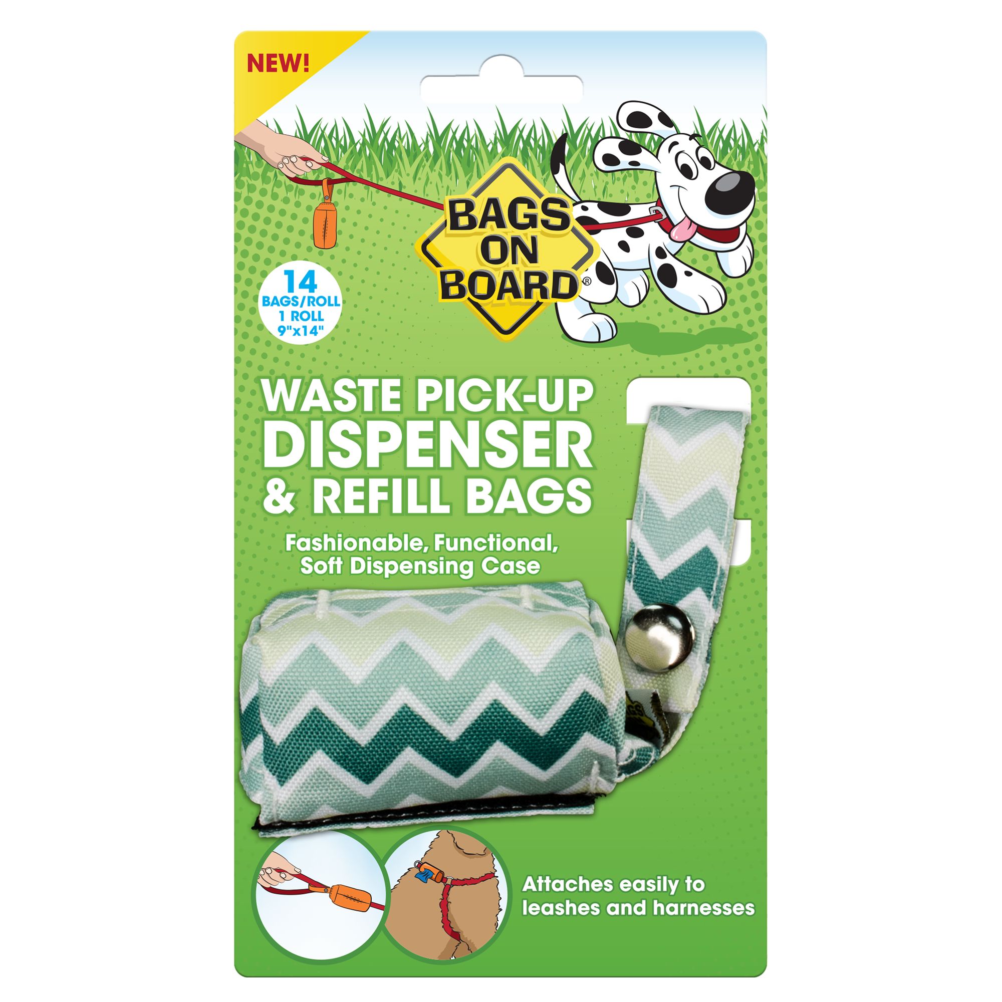 Bags on Board® Green Chevron Waste Pick Up Bag Dispenser dog Waste