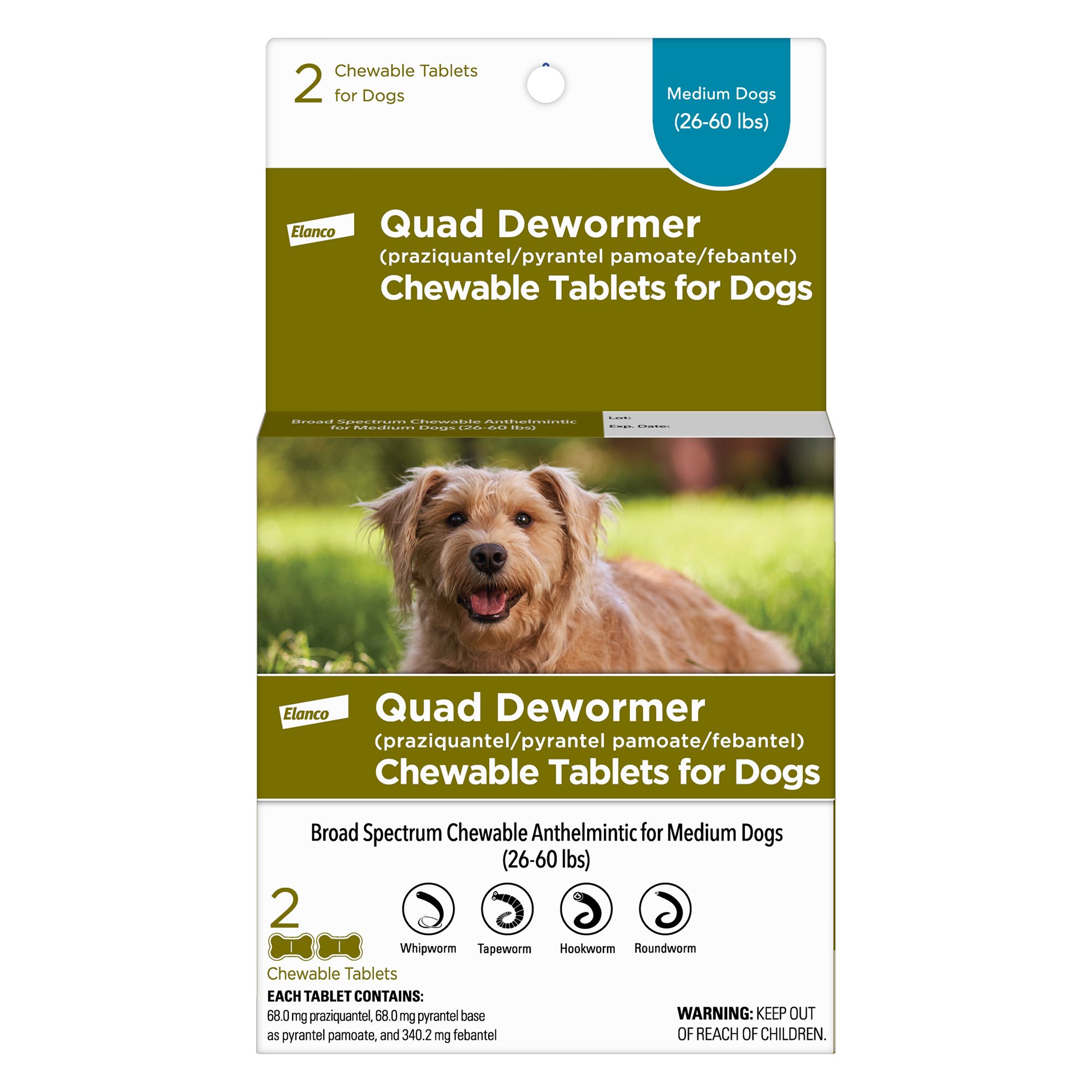 Elanco Quad Dewormer Chewable Tablets for Medium Dogs