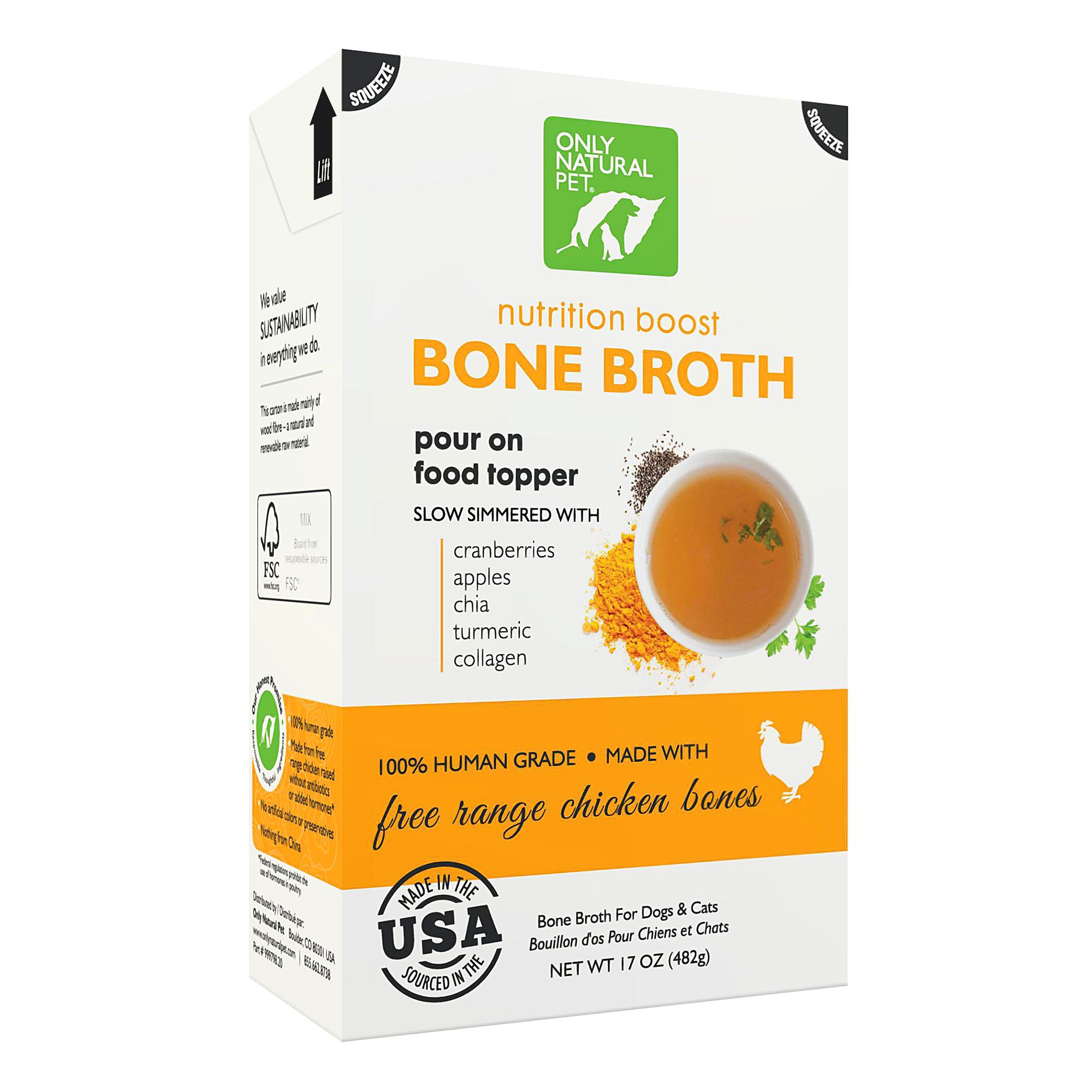 Only Natural Pet Nutrition Boost Bone Broth Pet Food Topper Cage Free