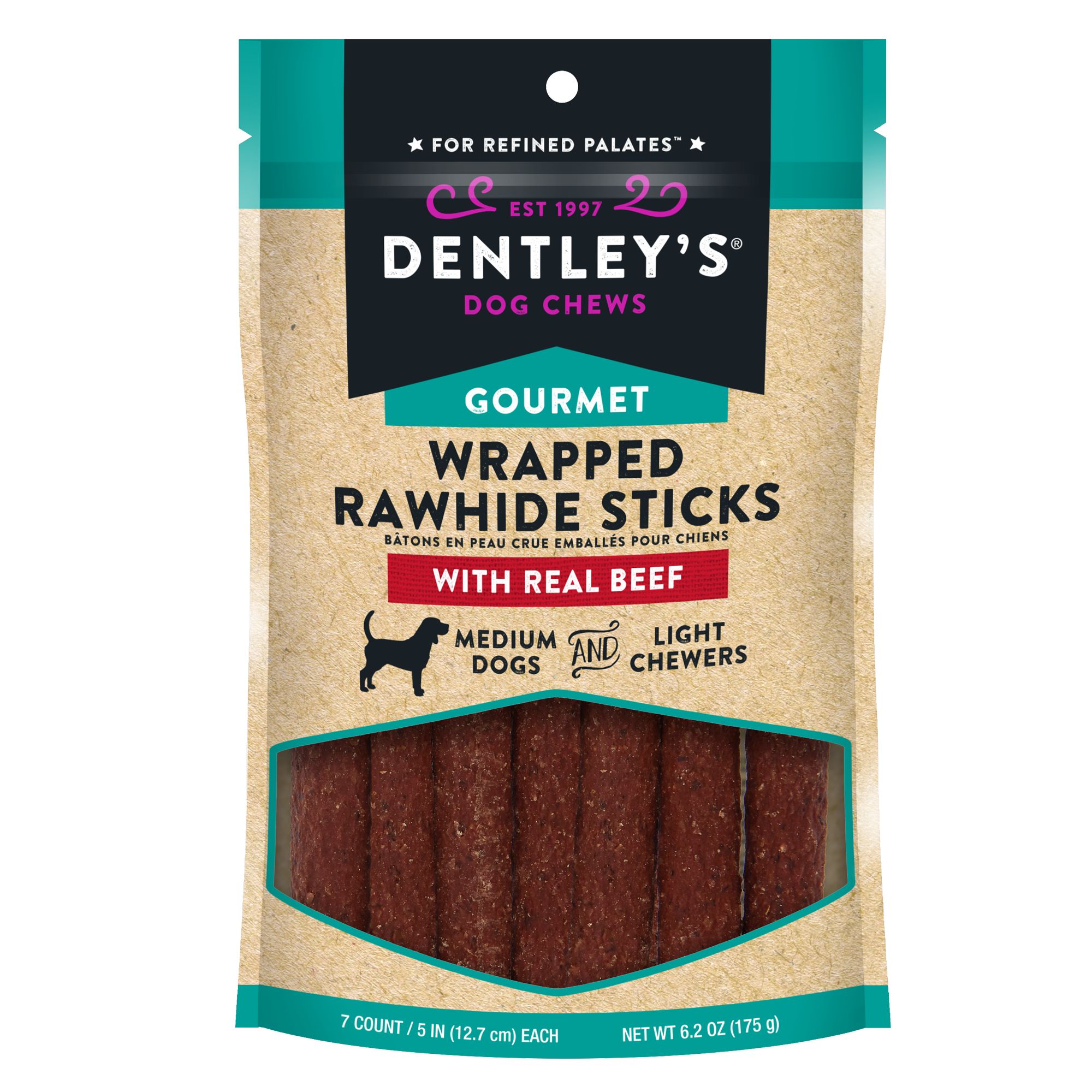 Dentley's® Gourmet Wrapped Rawhide Sticks Dog Treat Beef dog Bones