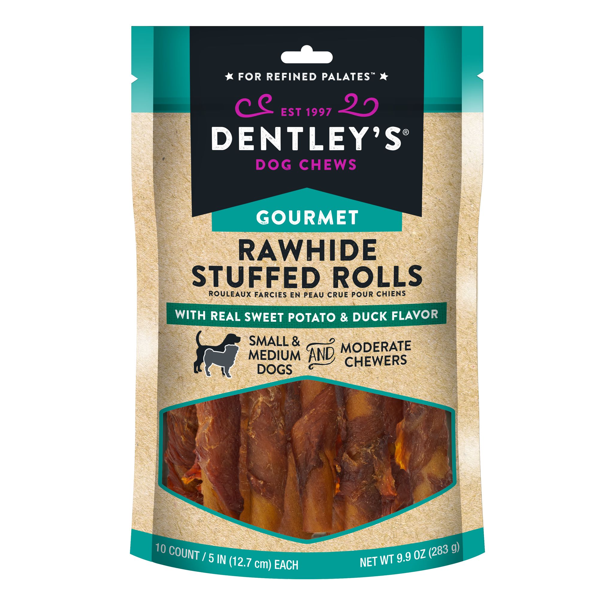 Dentley's® Gourmet Rawhide Stuffed Rolls Dog Treats Sweet Potato