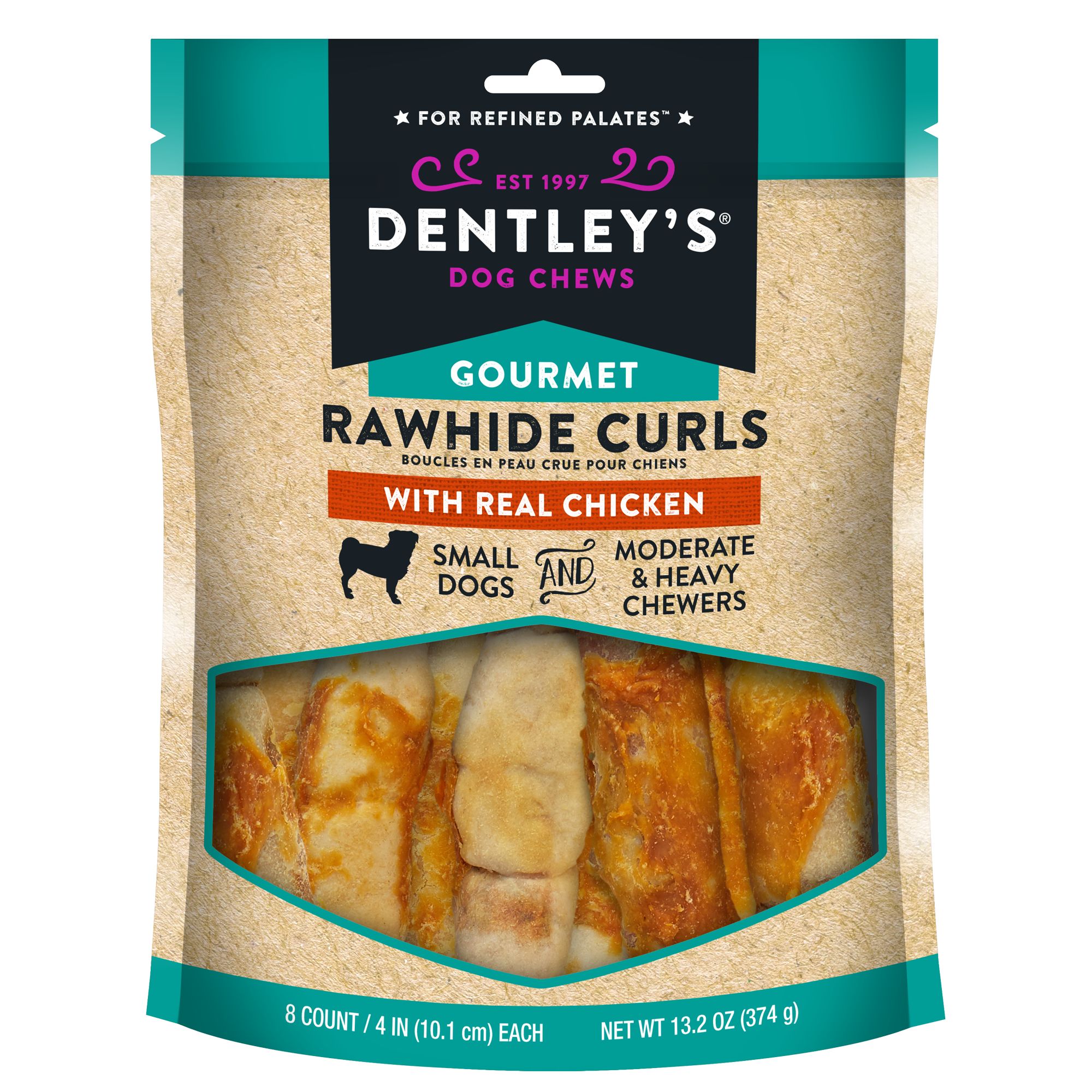 Dentley's® Gourmet Rawhide Curls Dog Treats Chicken dog Bones