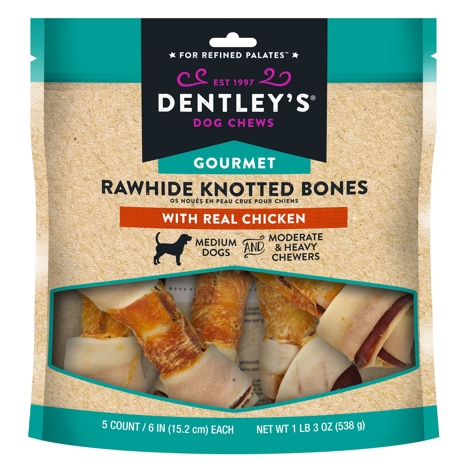 Dentley's® Gourmet Rawhide Knotted Bones Dog Treats Chicken dog Bones & Rawhide PetSmart