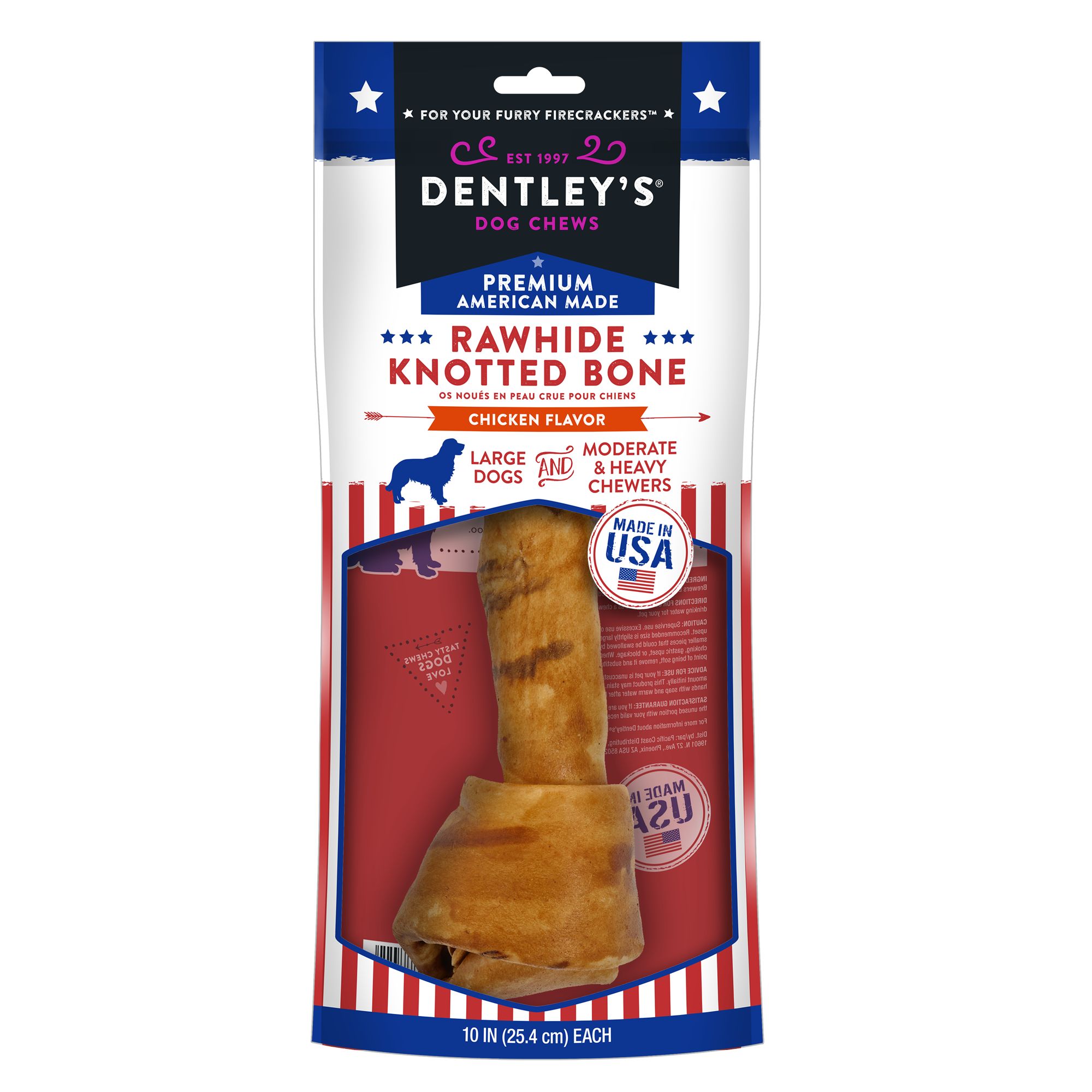 Dentley's® Premium American Made Rawhide Knotted Bone Chicken dog