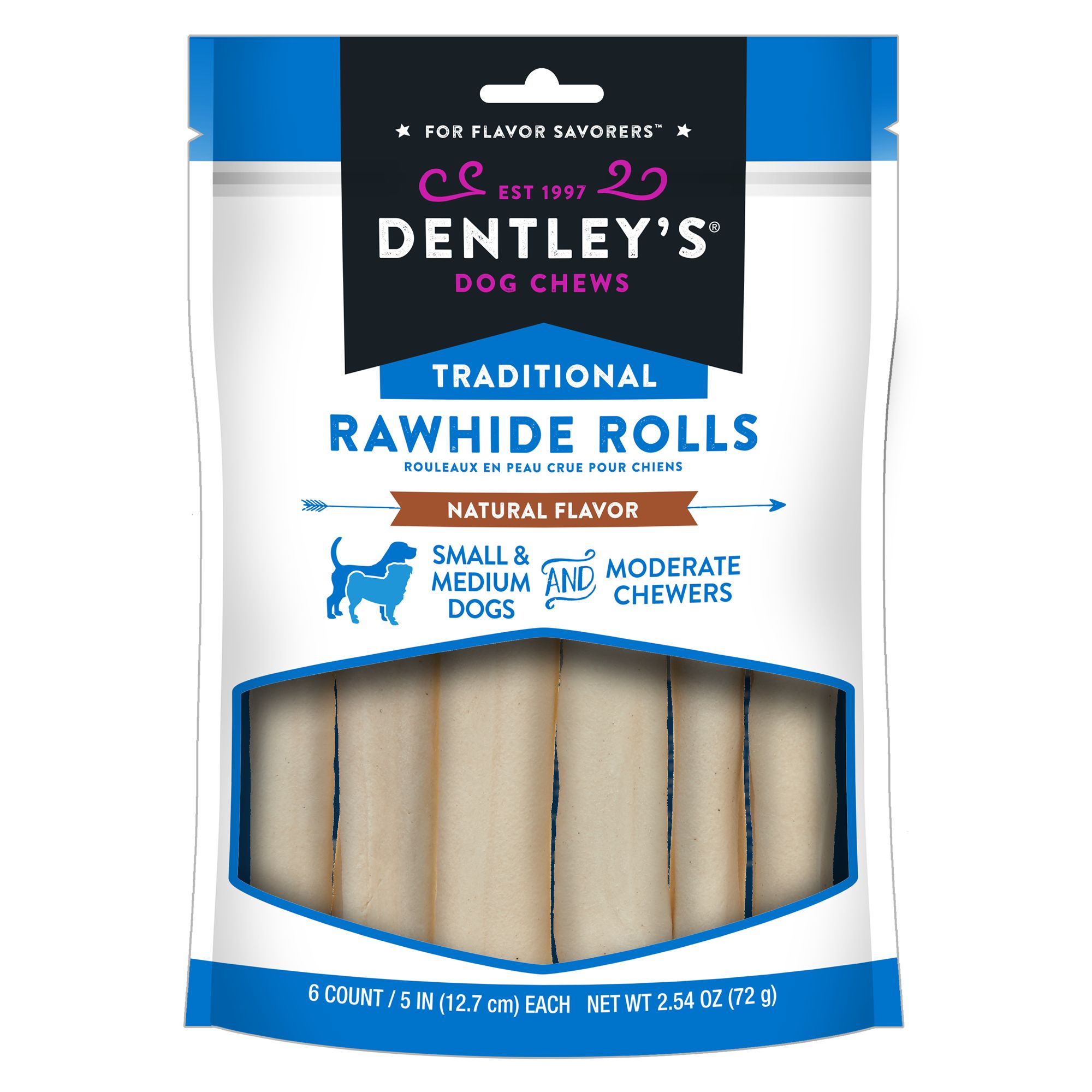 Dentley's® Traditional 5" Rawhide Rolls Dog Treats dog Bones