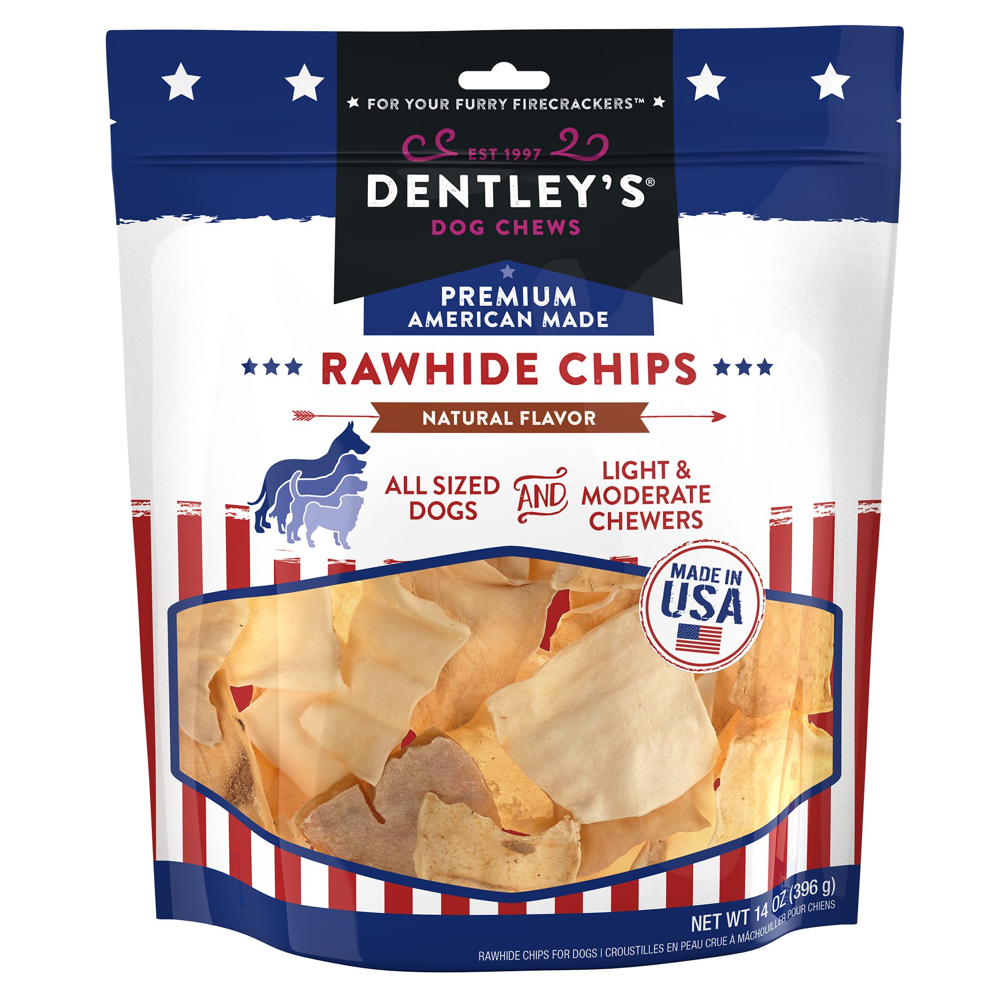 Dentley's® Premium American Made Rawhide CHew Chips Dog Treats dog