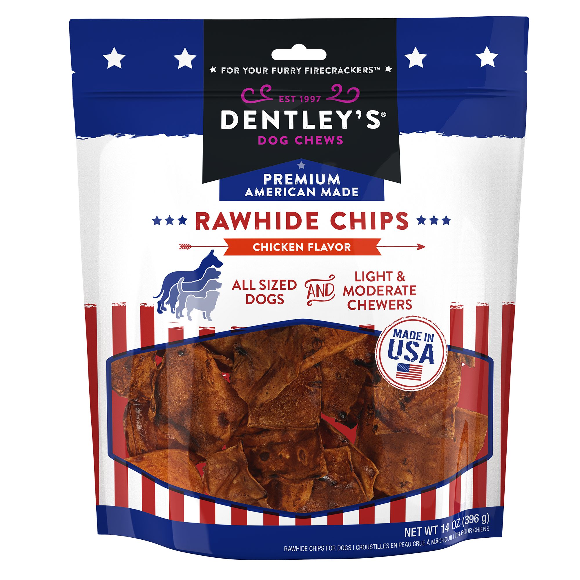 Dentley's® American Made Rawhide Chew Chips Dog Chew Chicken, 14 Oz