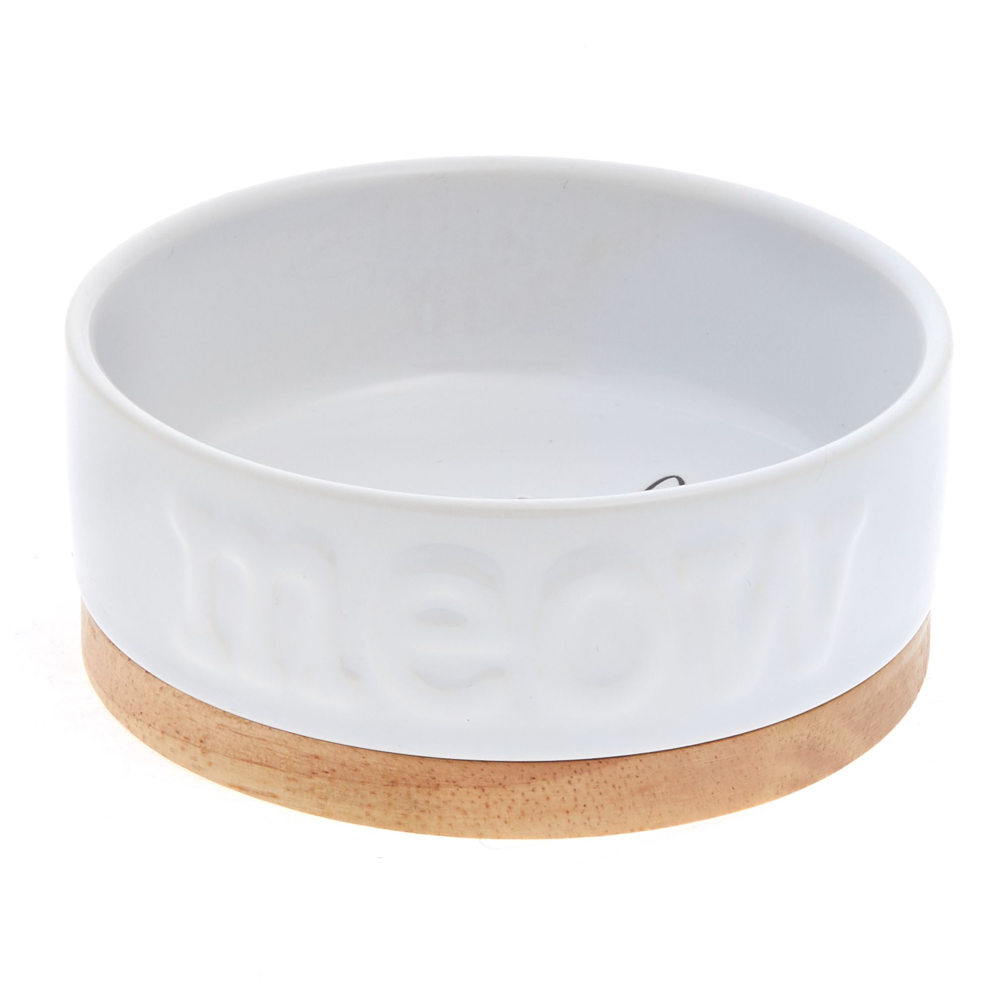 Whisker City® Ceramic & Wood "Meow" Cat Bowl cat Food & Water Bowls