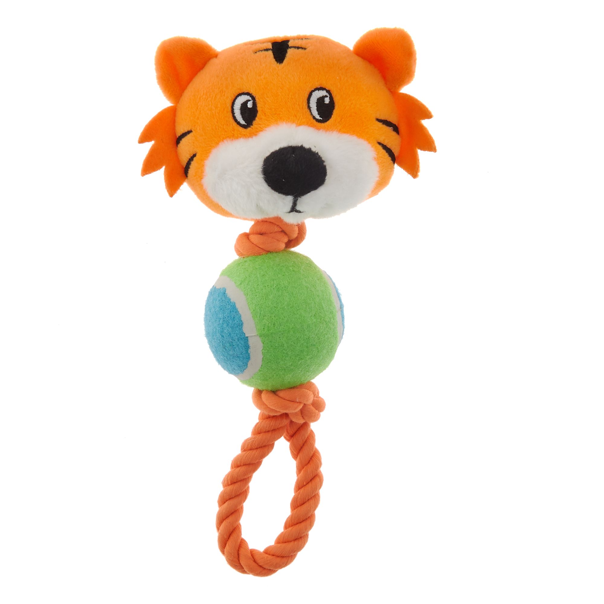 Grreat Choice® Tiger & Rope with Tennis Ball Dog Toy Plush, Squeaker