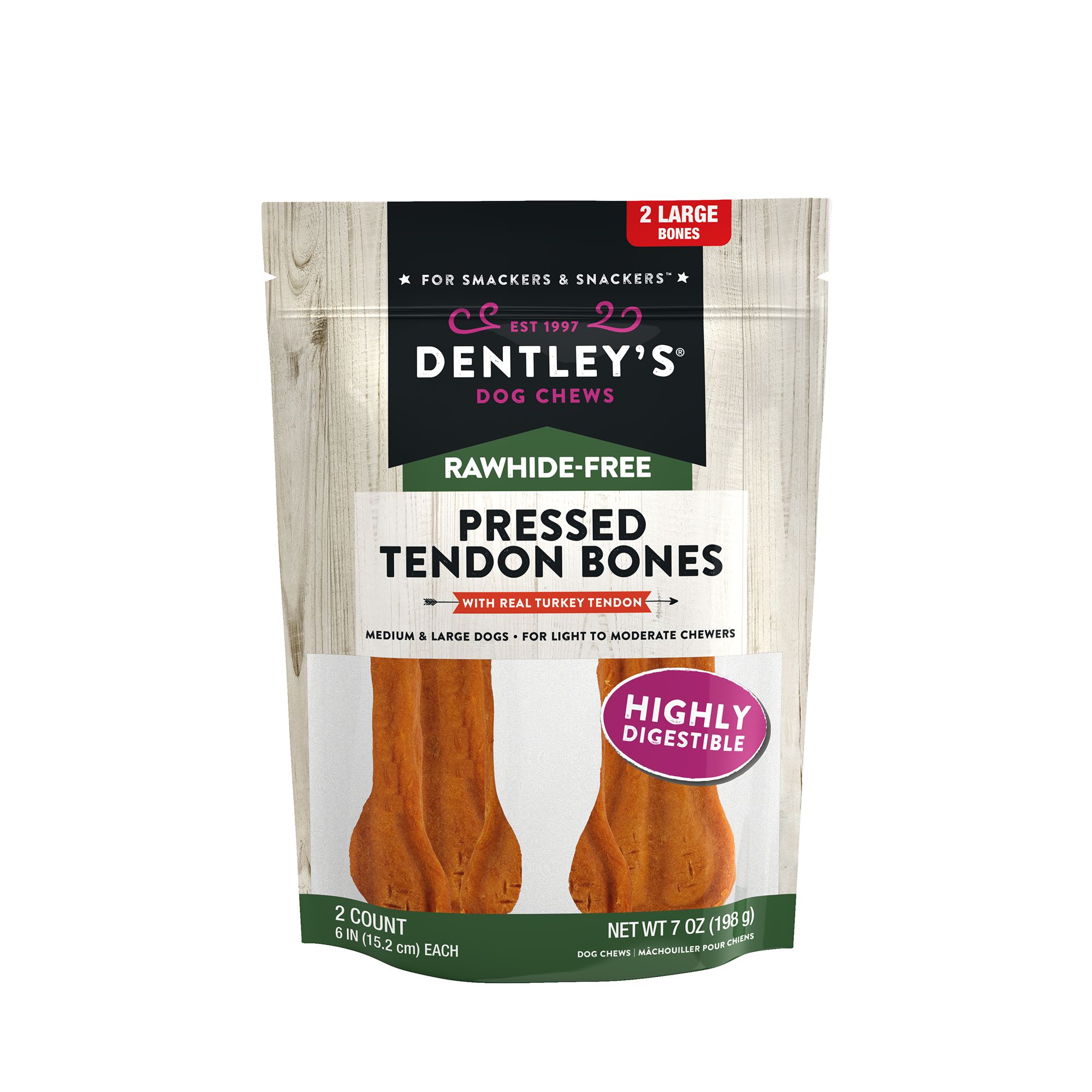Dentley's® RawhideFree 6" Pressed Tendon Bone Dog Treats Turkey