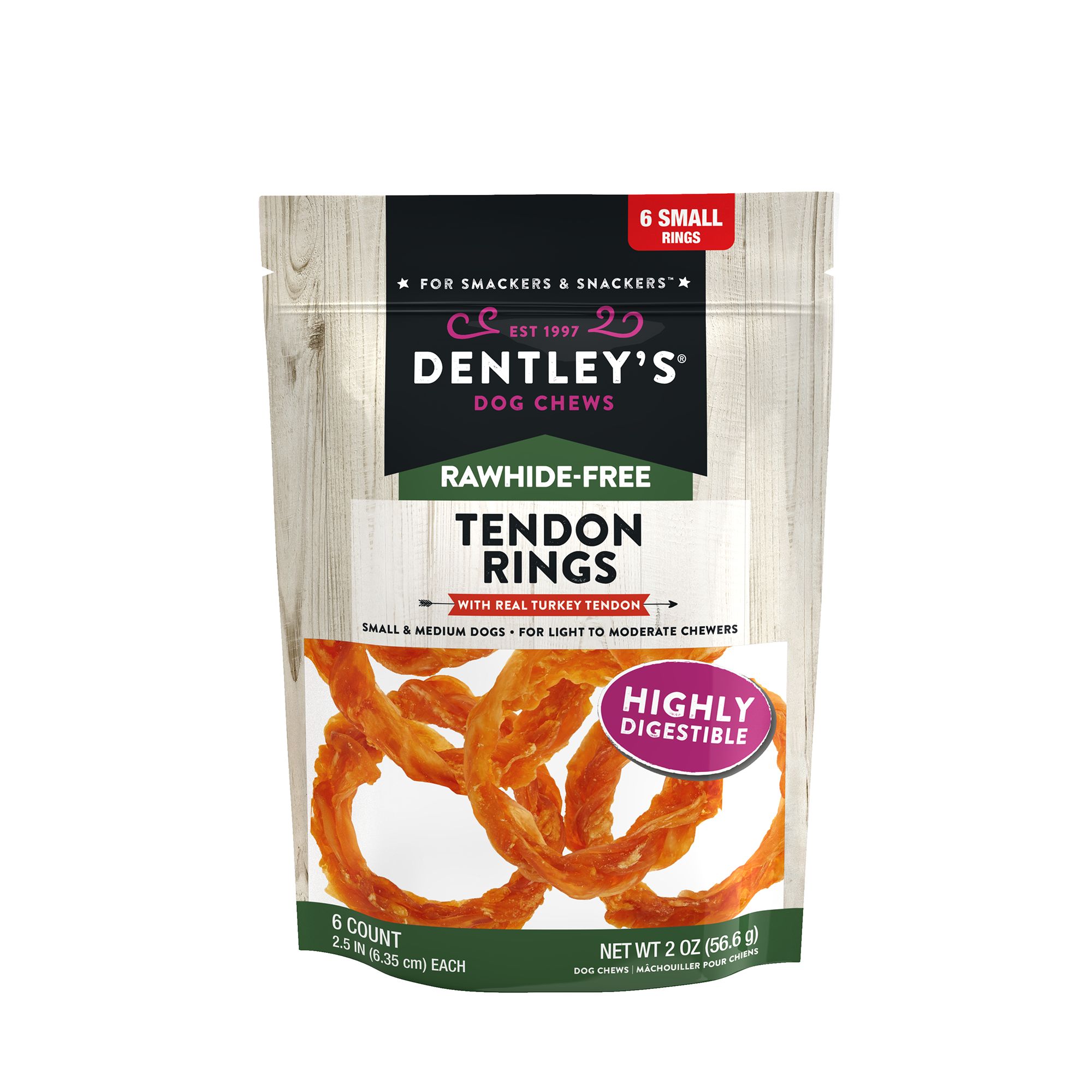 Dentley's® RawhideFree Turkey Tendon Rings Dog Chew 6 Count dog