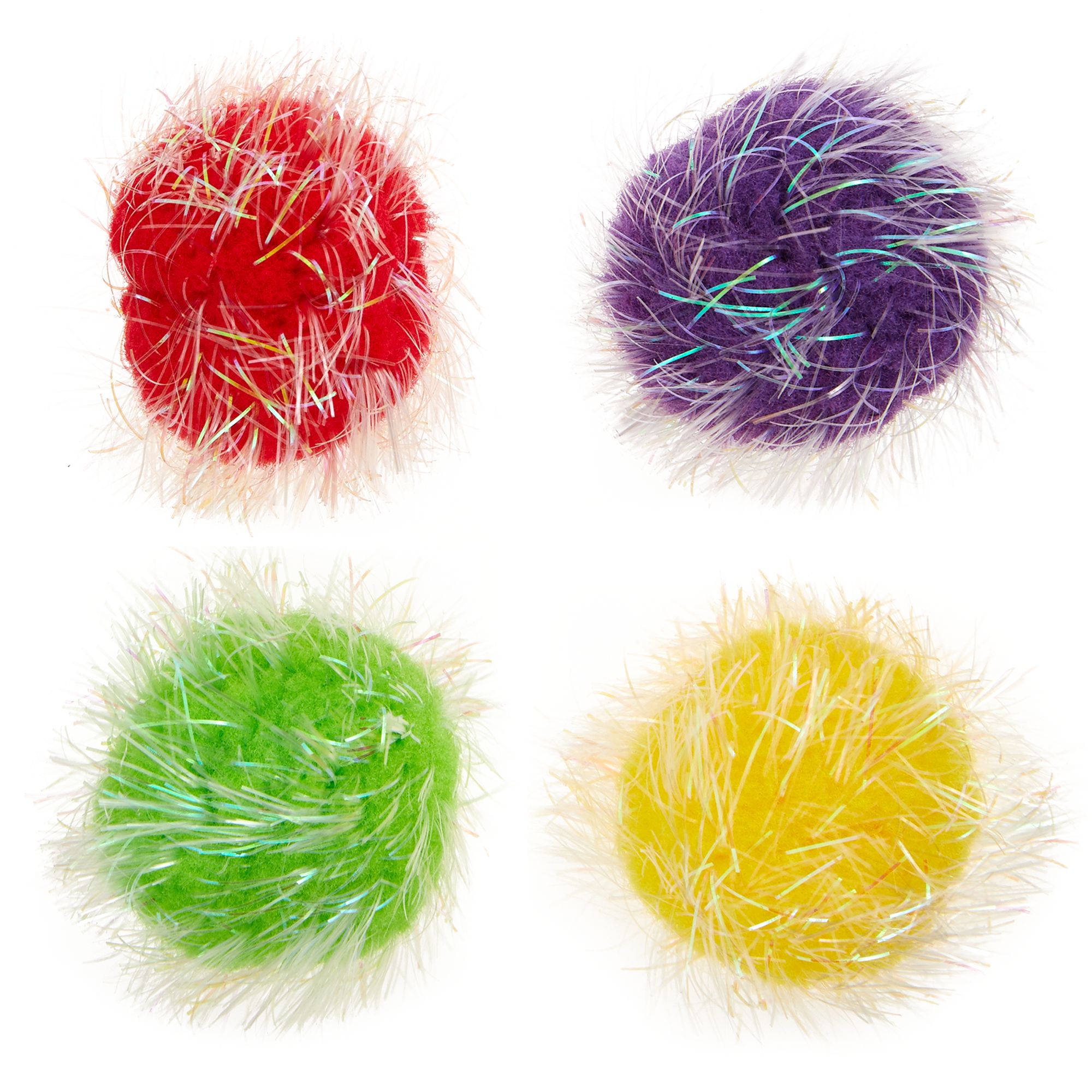 Whisker City® Tinsel Balls Cat Toys 4 Pack (COLOR VARIES)